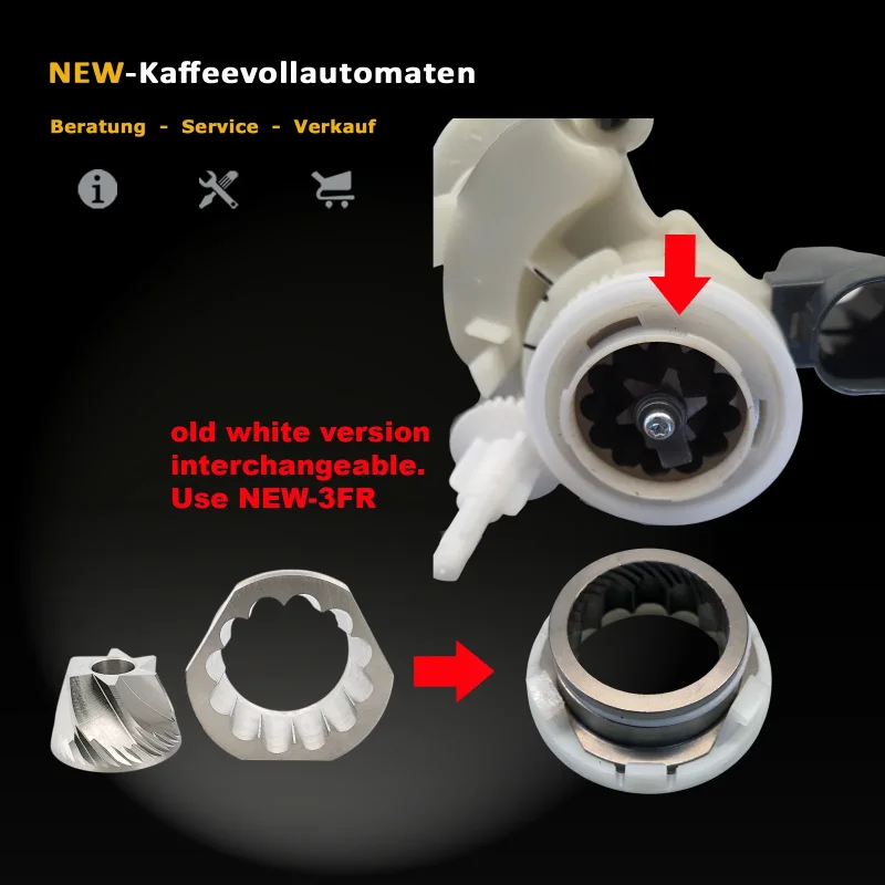 Mahlkegel und Mahlring mit Halterung zu diversen Delonghi Mahlwerken im Kaffeevollautomat